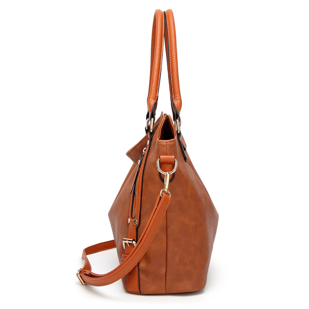 Women's Wild Bags vintage tote bag PU leather brown shoulder bag 33x13x30 cm with mobile wallet and magazine