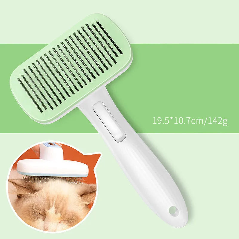 Automatic pet hair removal comb in blue colour with one-click system for dog and cat grooming