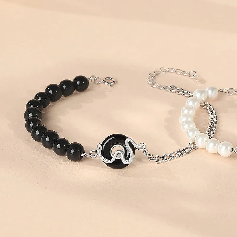 925 Sterling Silver New Chinese style couple bracelet with snake design and safe buckle.
