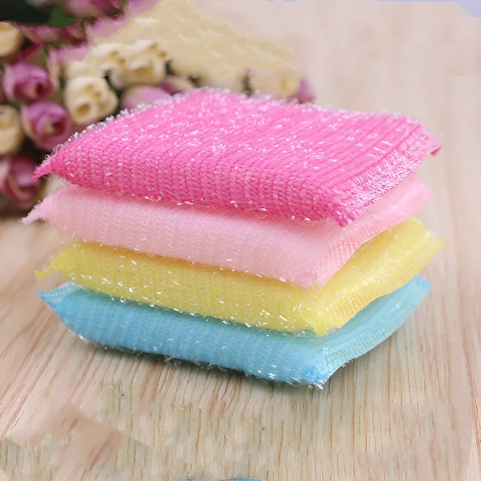 Pinstripe fabric sponge kitchen mop in macaron colours for wet and dry cleaning