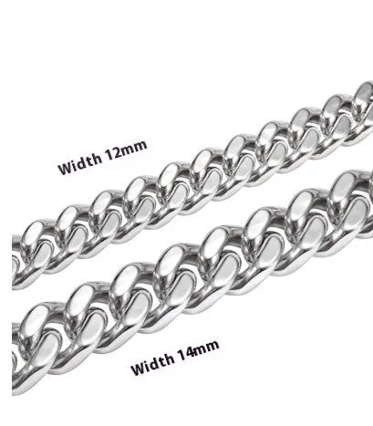 Polished titanium steel Cuban link choker chain necklace in 12mm width on black background
