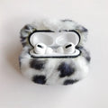 Plush headphone case with leopard print, flip-style design, for AirPods 1st/2nd gen and AirPods Pro 3rd gen