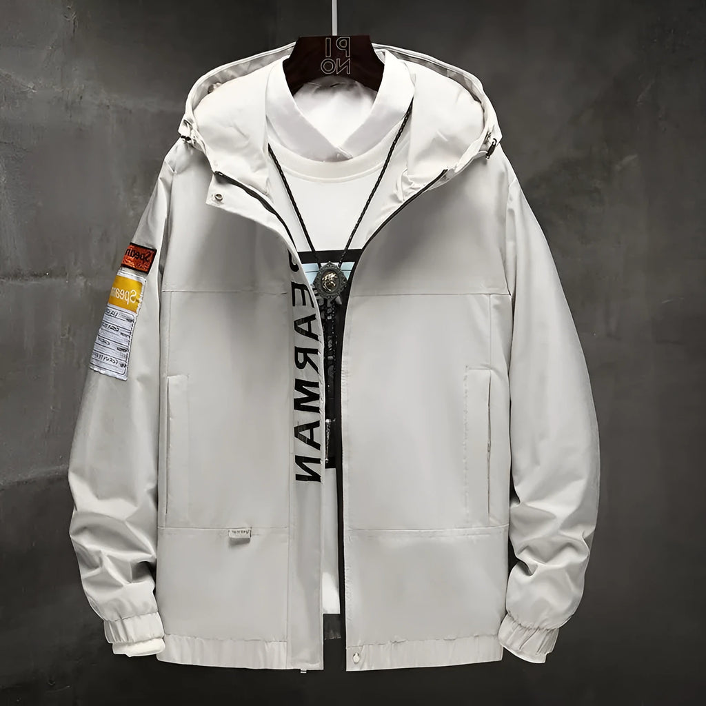Hong Kong style jacket for men in black, lightweight polyester blend fabric