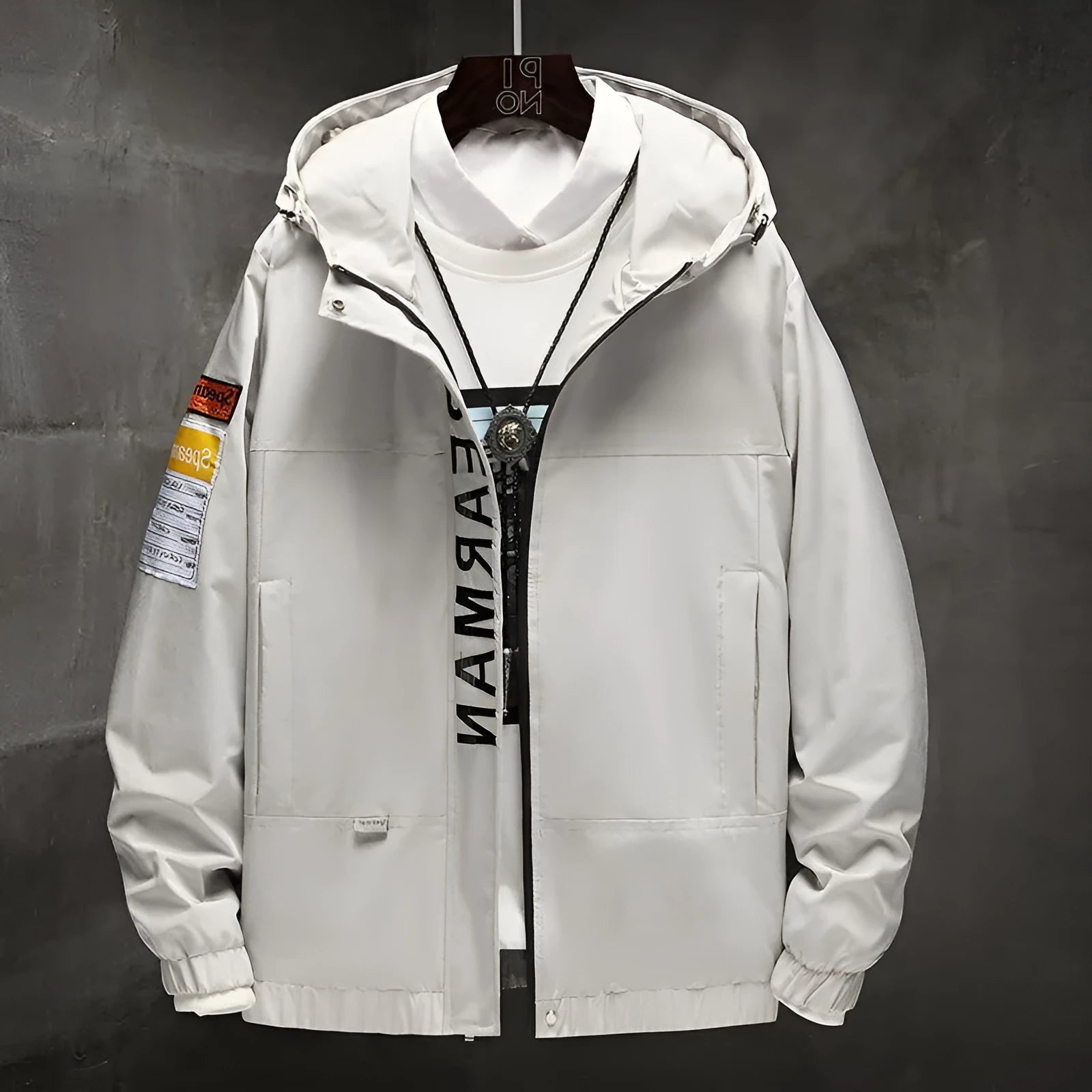 Hong Kong style jacket for men in black, lightweight polyester blend fabric