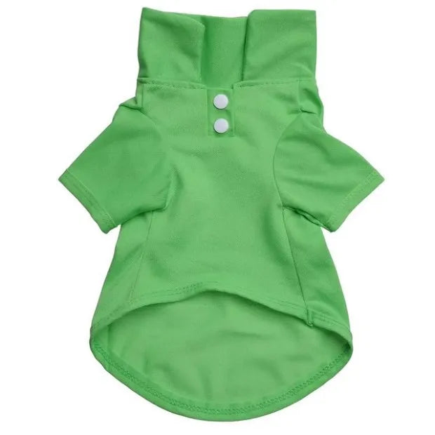 Cotton dog polo shirt in solid colour with collar, available in sizes XS to XL for small medium and large dogs