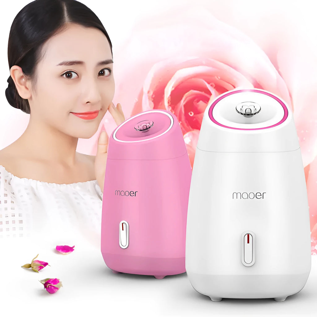 Pink nano ionic face steamer with fruit steam pad for home skin detoxification
