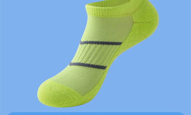 Men's towel bottom sports solid colour socks for running in black, white, gray, pink, mint green, orange, and fluorescent green