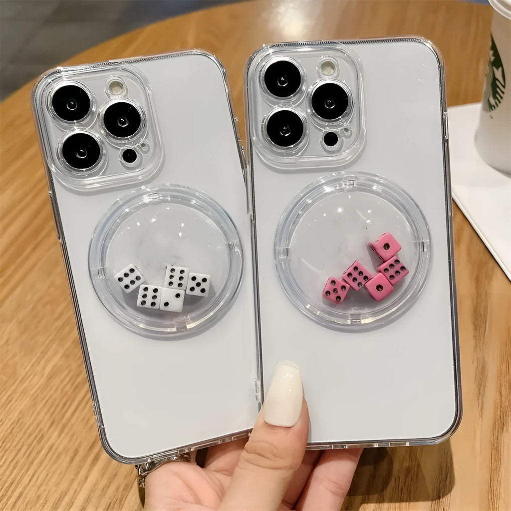 Creative roll dice phone case protective sleeve in white TPU for iPhone 15 series
