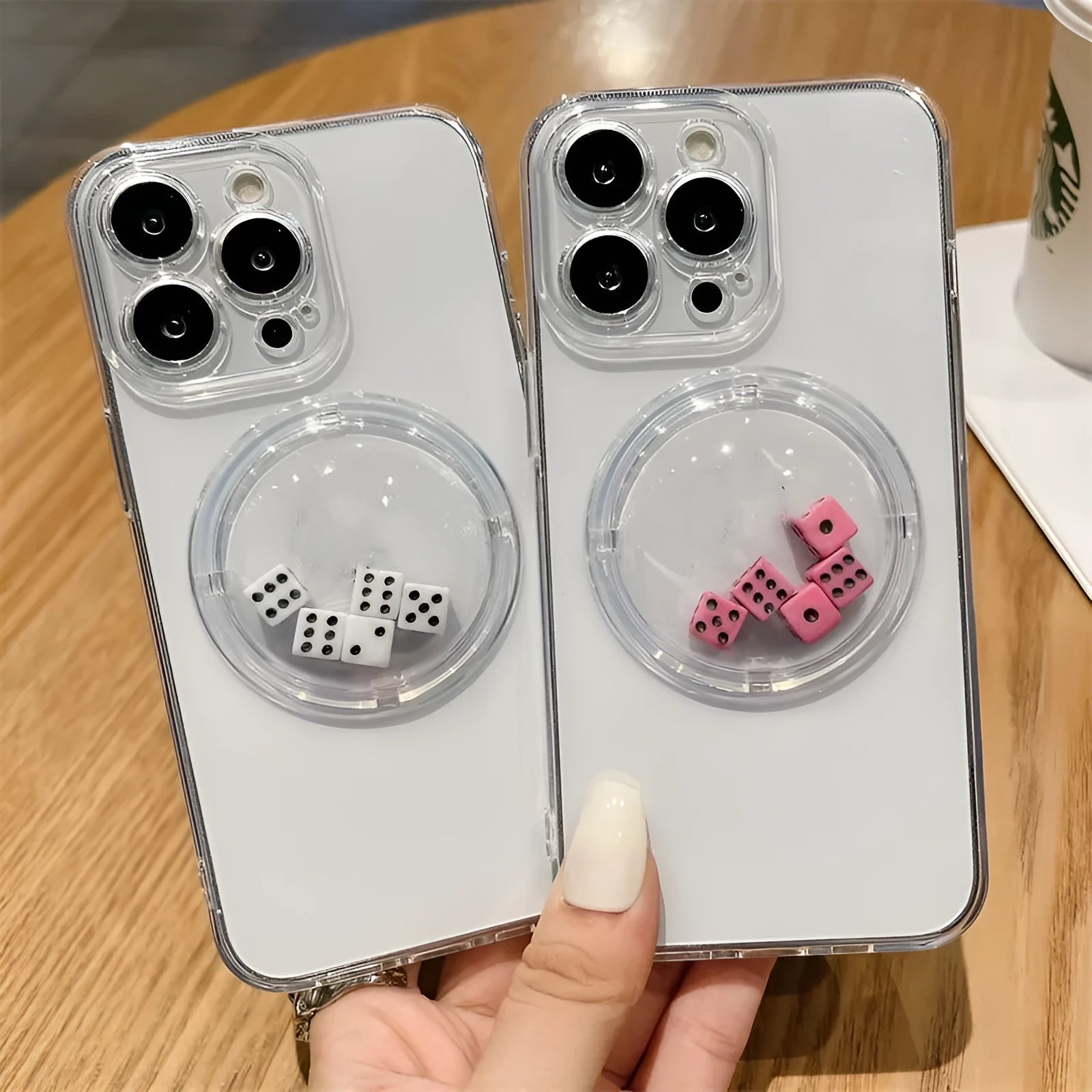 Creative roll dice phone case protective sleeve in white TPU for iPhone 15 series
