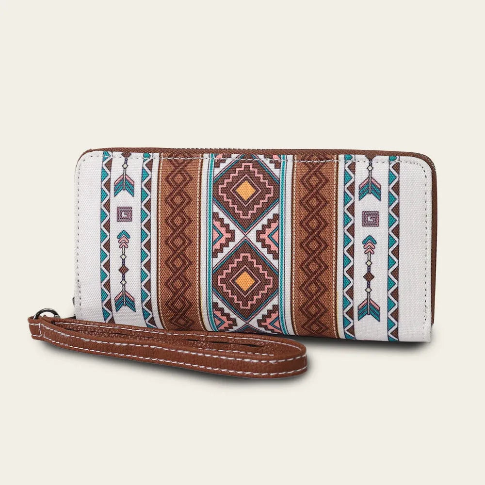 Bohemian stripe pattern RFID wallet in canvas with anti-theft function