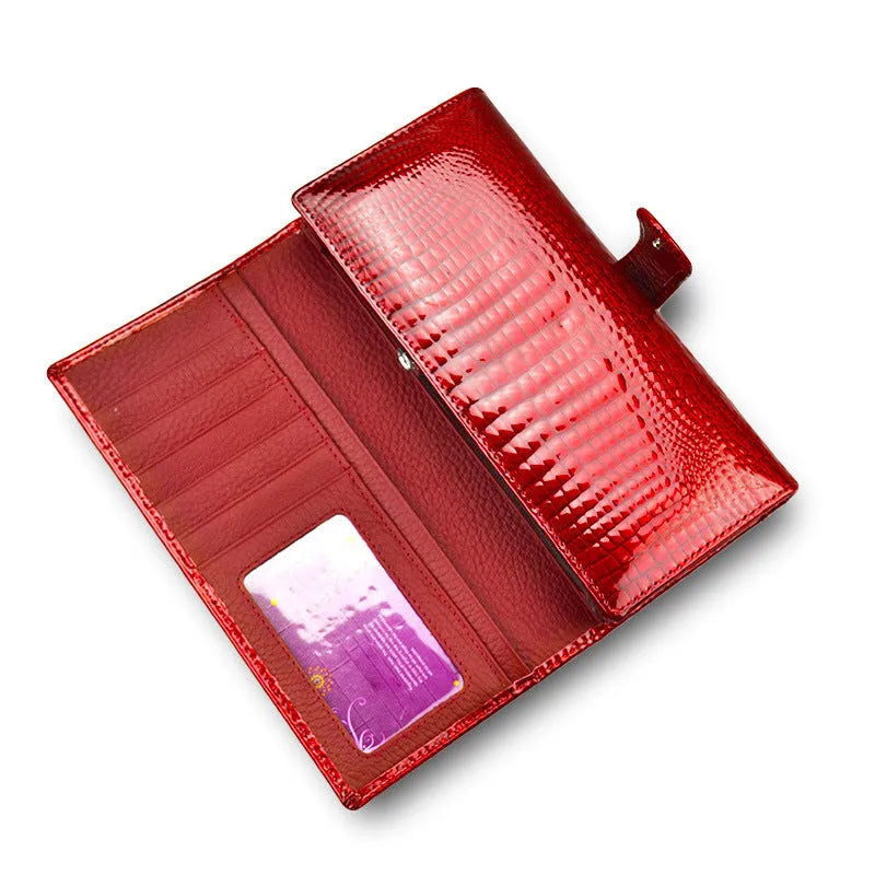 Women's leather coin purse with crocodile pattern texture in red colour