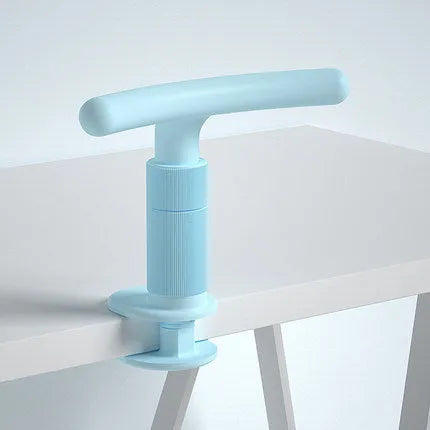 Children's sitting posture corrector with adjustable ABS frame in Athens blue on a desk