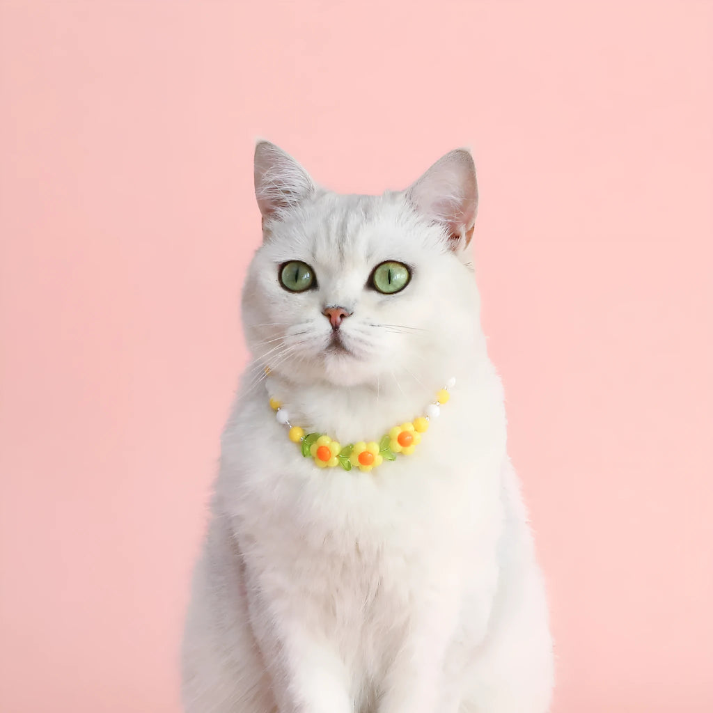 Colourful plastic bead necklace for small pets in rainbow, peach, or small flower patterns with adjustable sizing