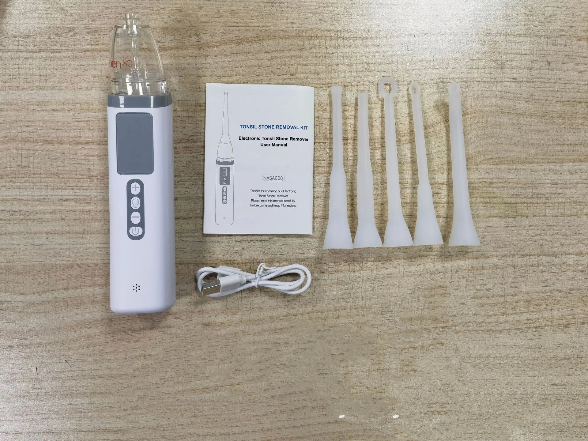 Stainless steel tonsil stone extractor oral cleaning tool set in milky white colour