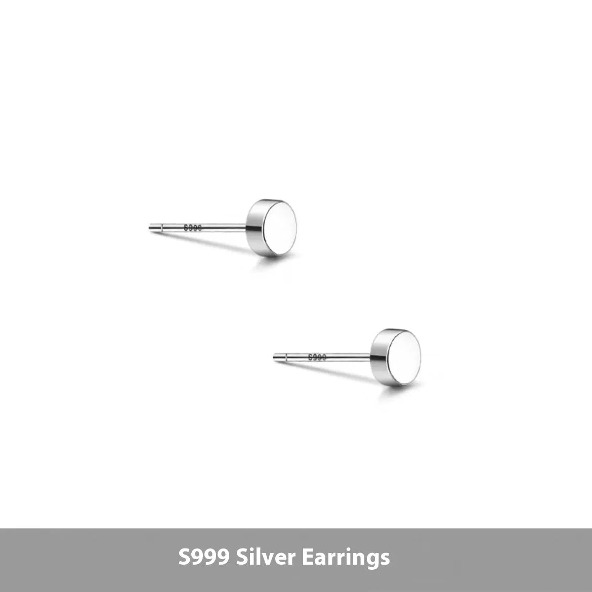 Sterling silver S999 flat ear bone stud earrings with round geometric design in silver and black colours