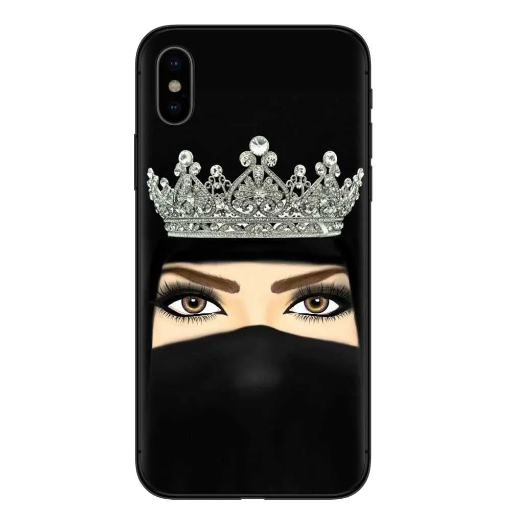 Islamic hijab veil girl TPU phone case with rhinestones floral letters painted design for iPhone