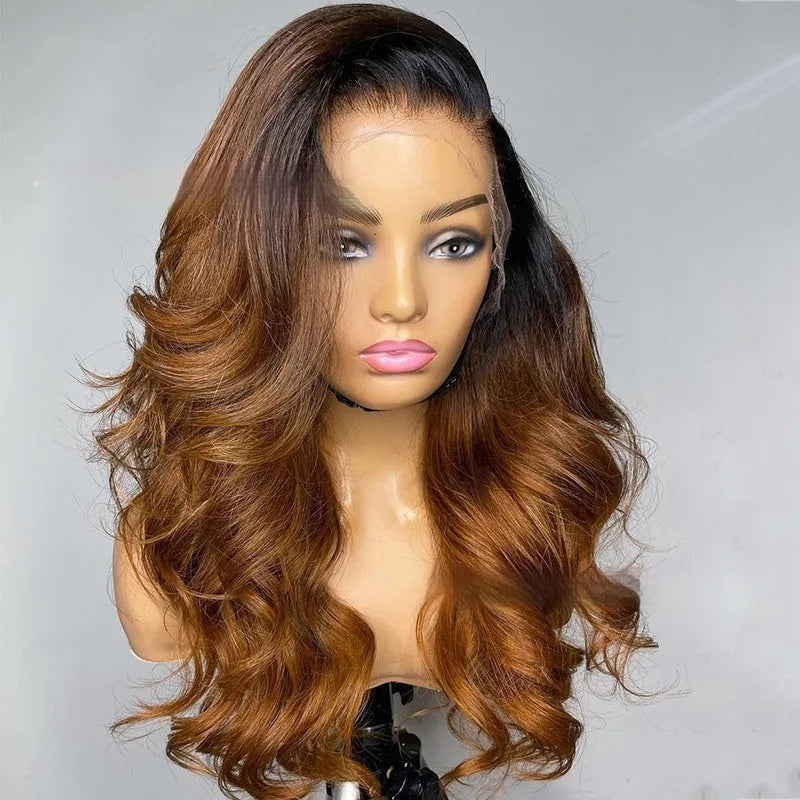 Real human hair lace front wig with gradient colour in Ruili style, showing length options.