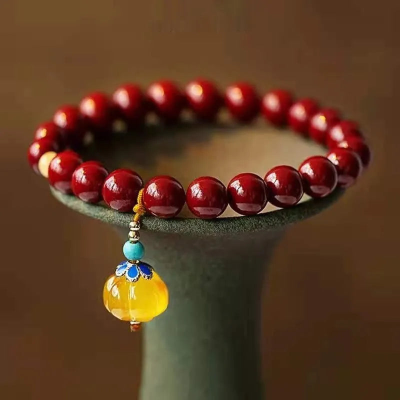 Handmade wave-shaped cinnabar and copper bracelet in national style design