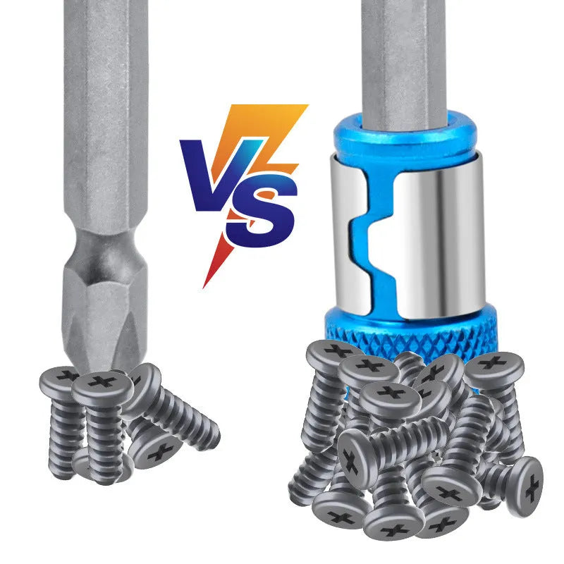 Light blue magnetic screwdriver bit with slotted head and high-carbon steel construction