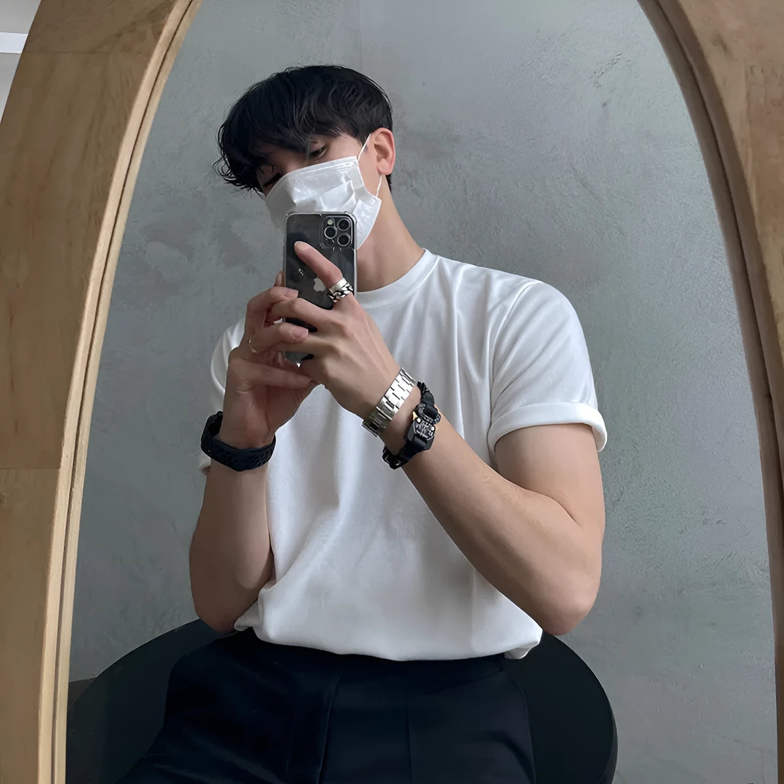 Men's slim fit cotton t-shirt in solid white or black with half sleeves and round neck