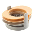 Manual egg cutter three-in-one with stackable parts, PS body, SS304 blades, available in blue, orange, red
