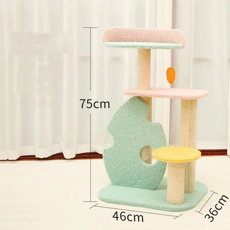 Cat climbing frame with velvet fabric and sisal column in rainforest colour, large size