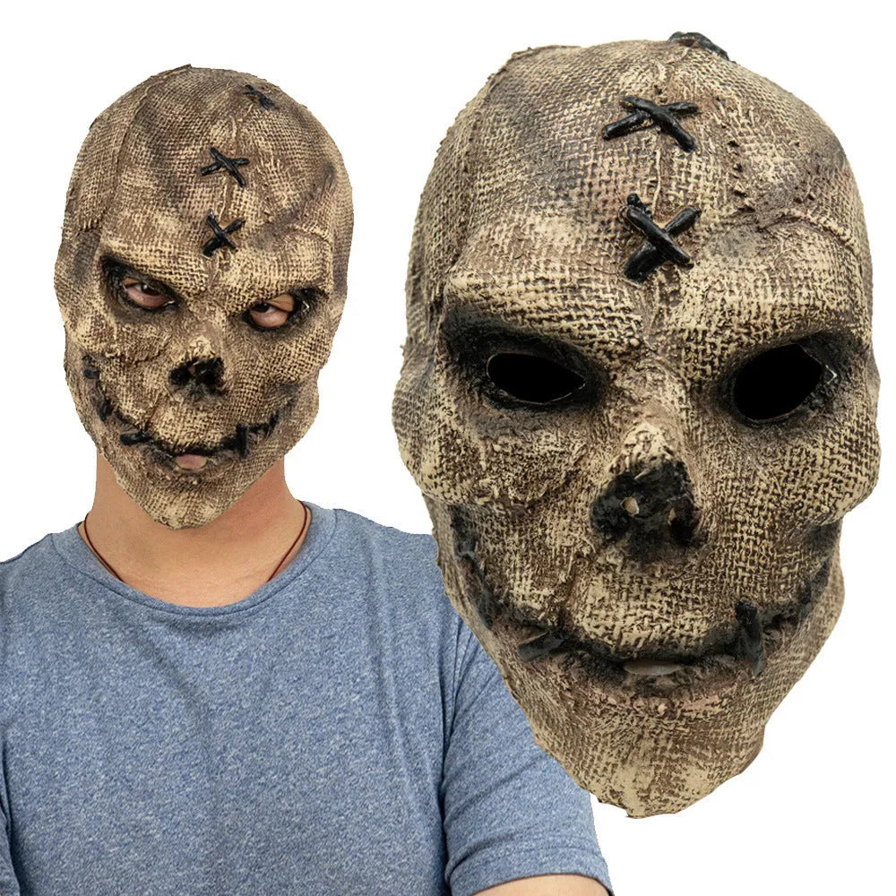 White latex skull mask with American-style detailing for Halloween costume
