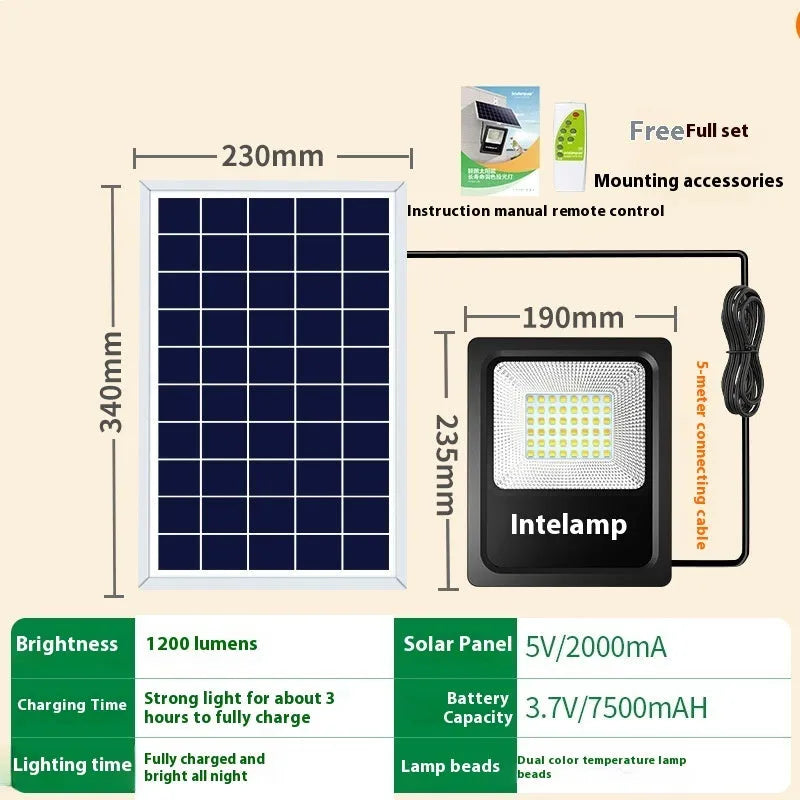 Outdoor waterproof solar LED courtyard light with IP65 rating in three lumen models