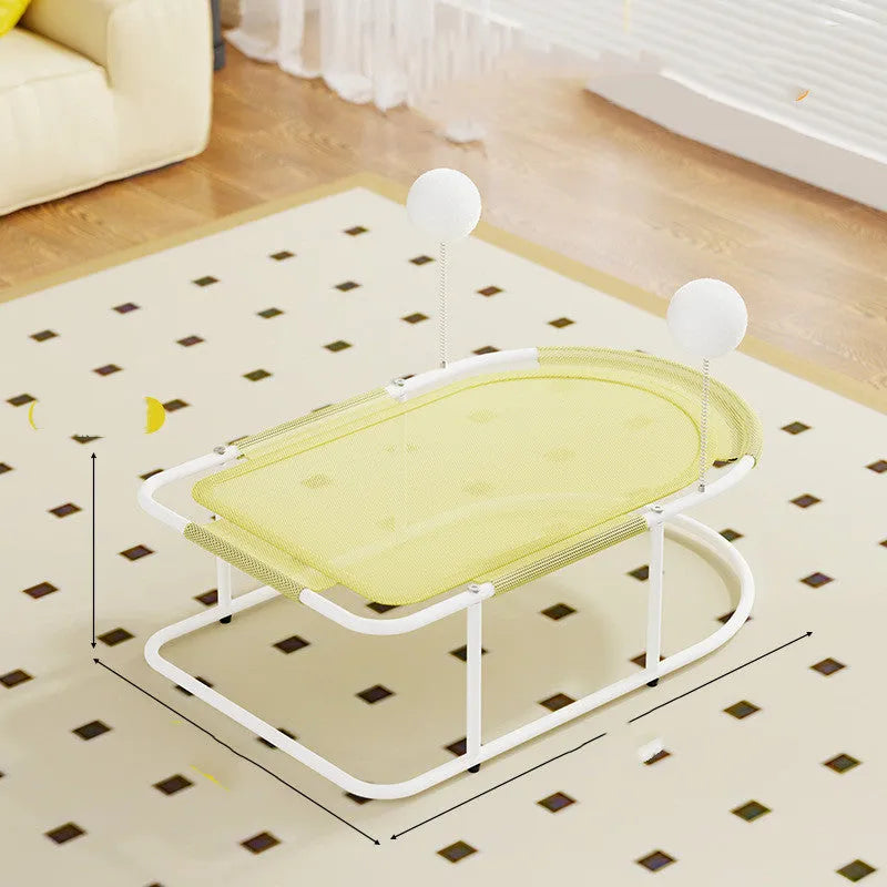 Large grey fabric cat kennel with breathable bracket design, shown as a pet bed and cage.
