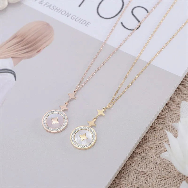 Women's titanium steel necklace with six-pointed star pendant on adjustable chain