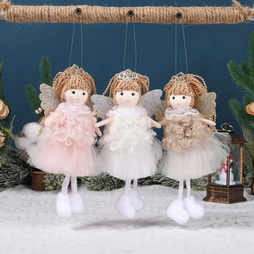 Christmas angel girl fabric pendant charm for high ponytails in white, pink, and khaki colours.