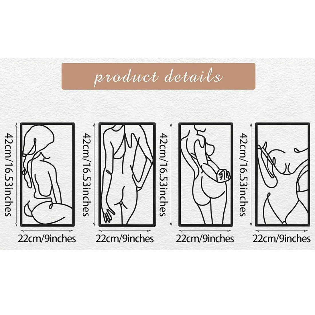 Set of four iron human body partial wall decorative paintings, modern simplicity style, each 17 by 10 inches