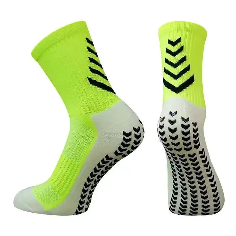 Men's mid-calf athletic socks with geometric patterns and silicone anti-slip grips