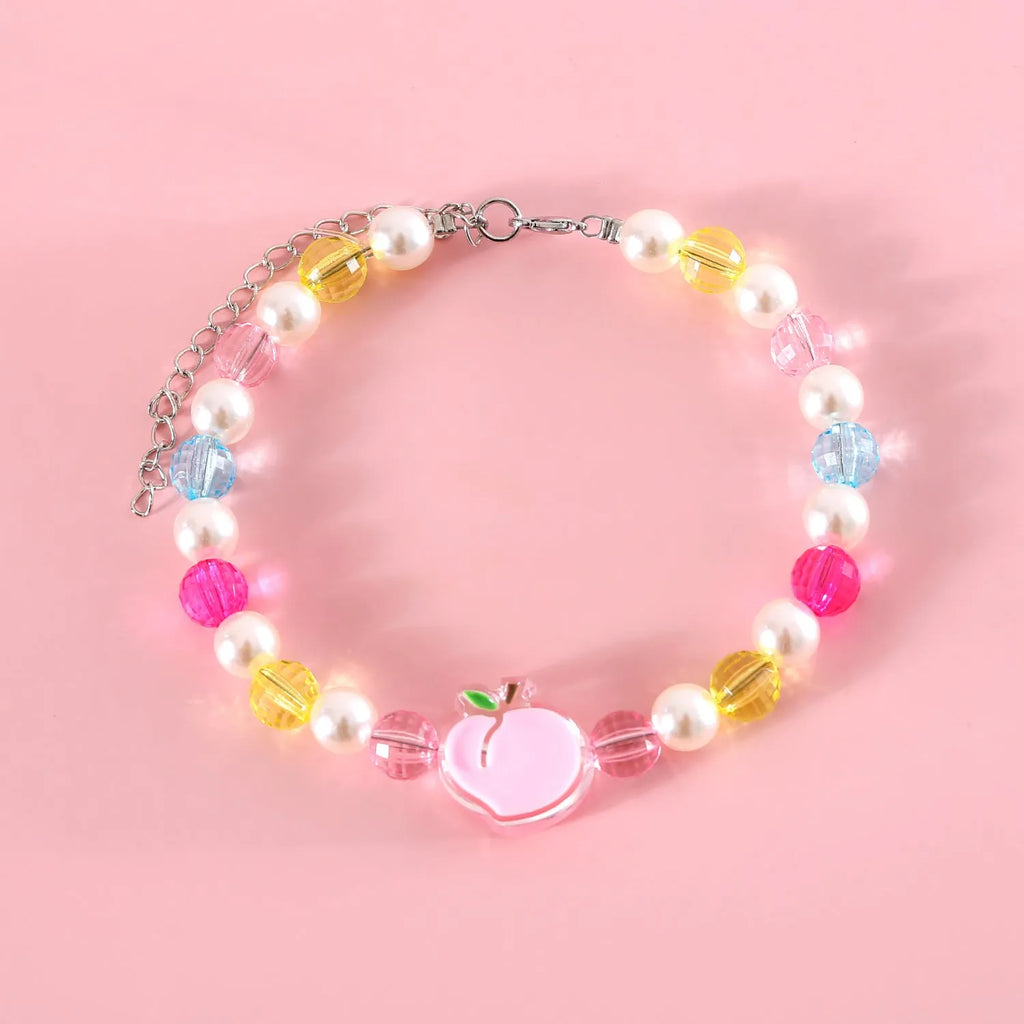 Colourful plastic bead necklace for small pets in rainbow, peach, or small flower patterns with adjustable sizing