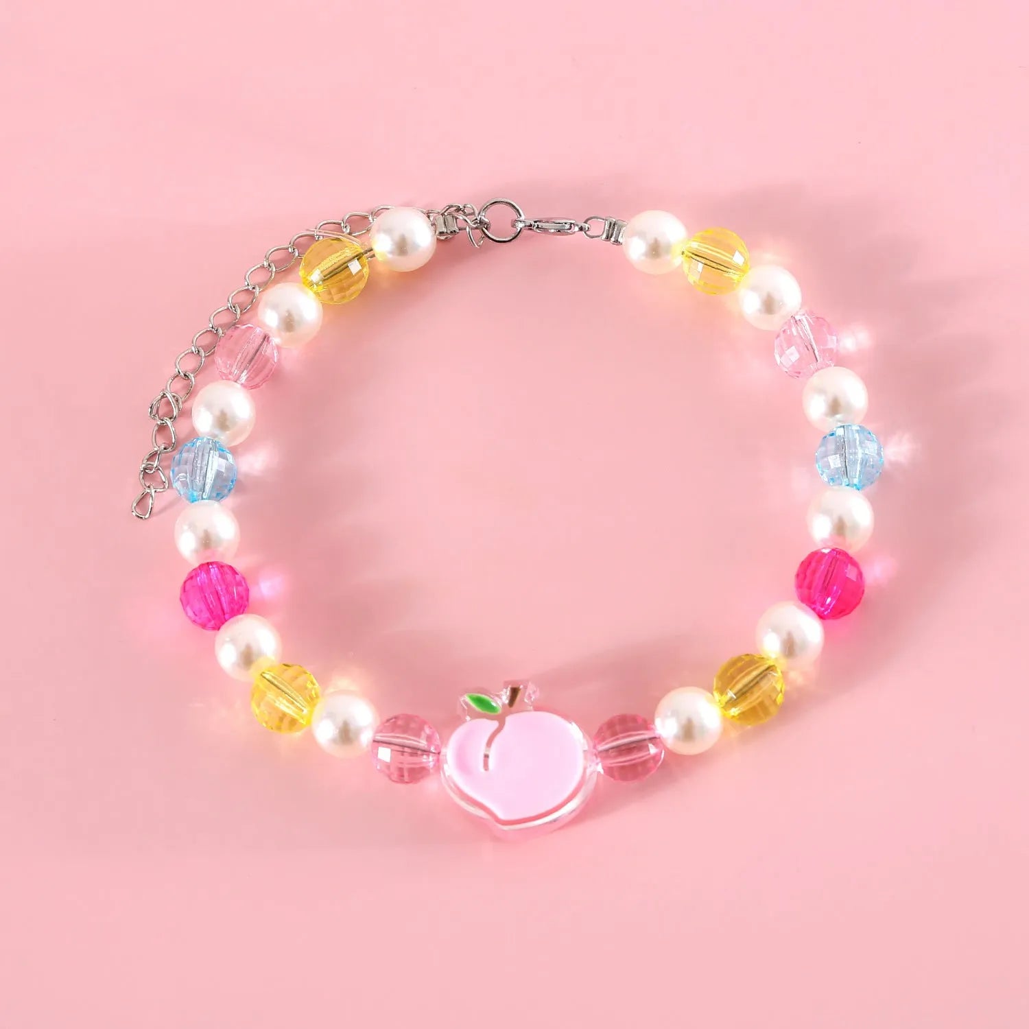 Colourful plastic bead necklace for small pets in rainbow, peach, or small flower patterns with adjustable sizing