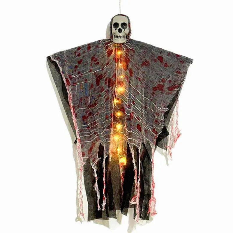Blood-dyed luminous skull hanging ghost Halloween ornament for outdoor display