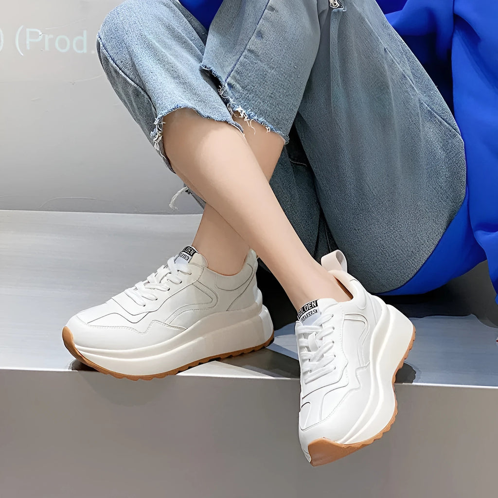 Women's beige cattlehide leather casual sports shoes with cross strap detail and mesh lining