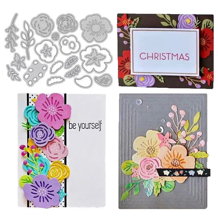 Silver carbon steel flower cutting die for paper crafts measuring 14.3 by 9.9 cm