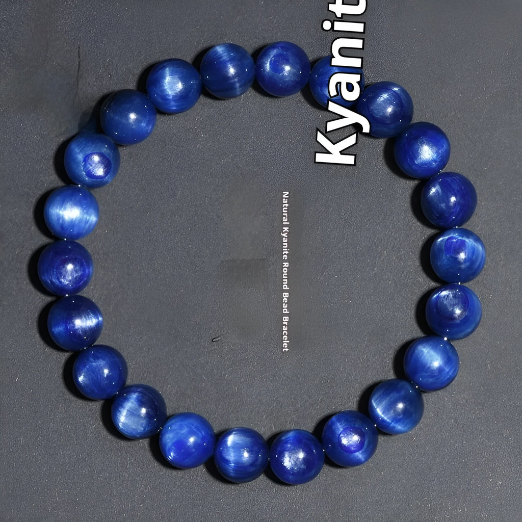 Natural blue crystal ball bracelet with geometric Ruyi design and polished 7A grade crystal beads