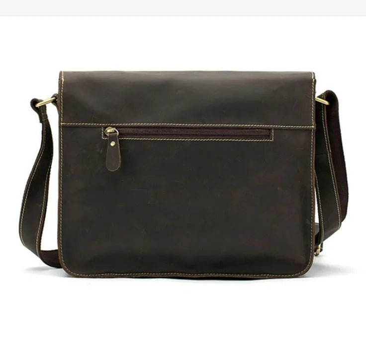 Leather vintage messenger bag crossbody satchel with adjustable strap