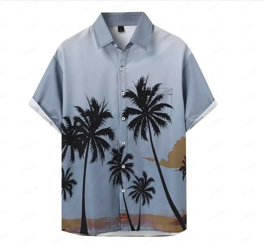 Men's Hawaiian summer shirt with 3D printed floral pattern in short sleeve cardigan style