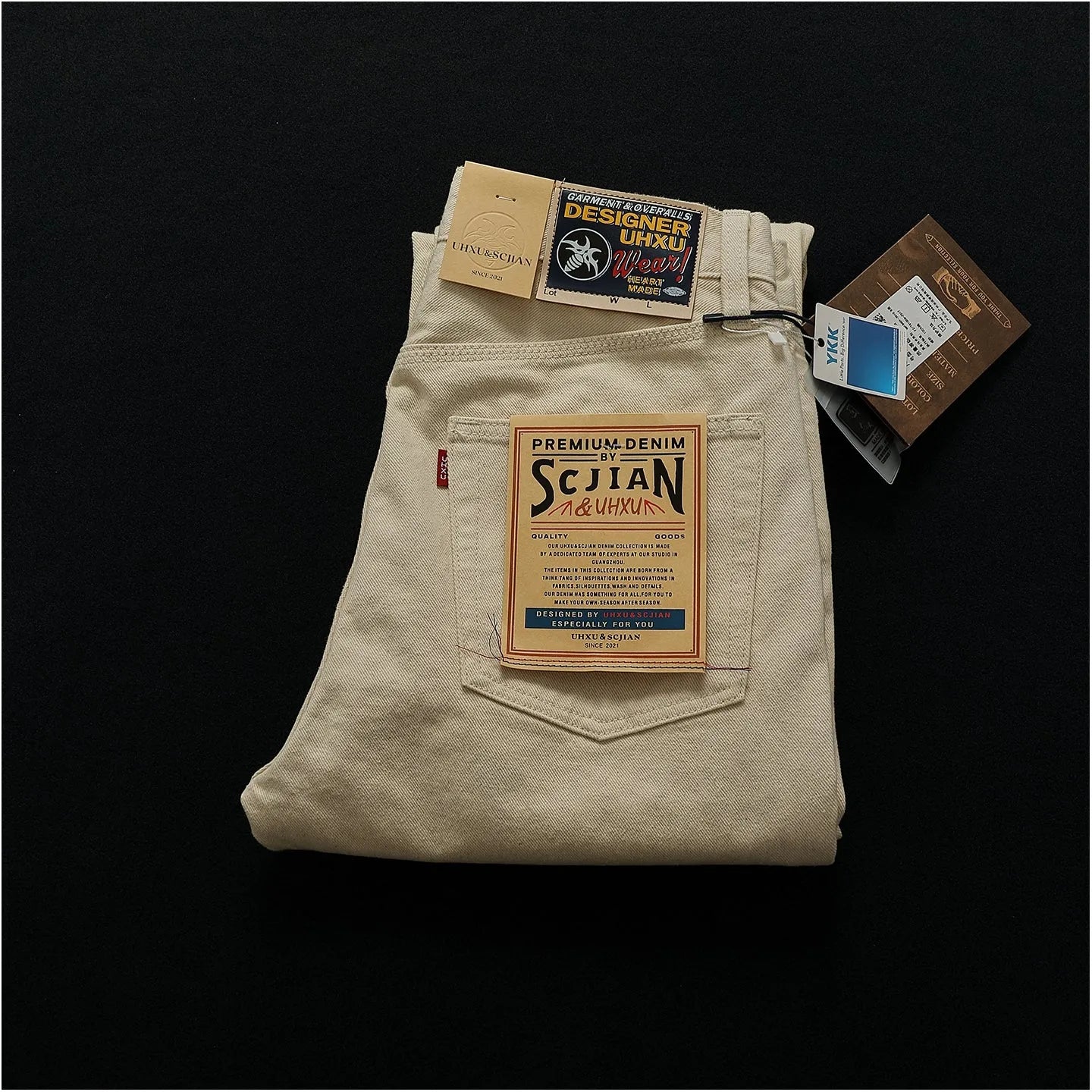 Men's casual straight-leg cotton trousers in original embryo colour, washed finish, sizes 28-38