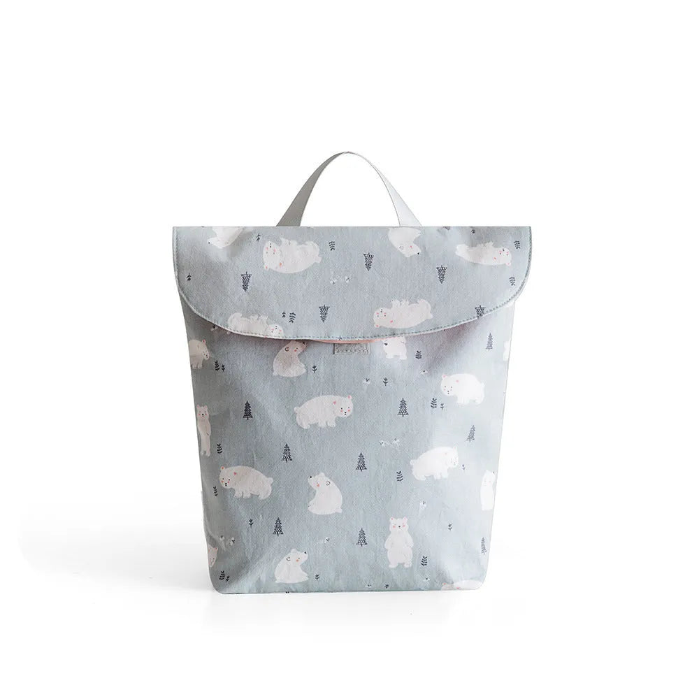 Baby diaper storage bag in grey little fox colour, large size 28.5 x 27.5 cm, made of polyester