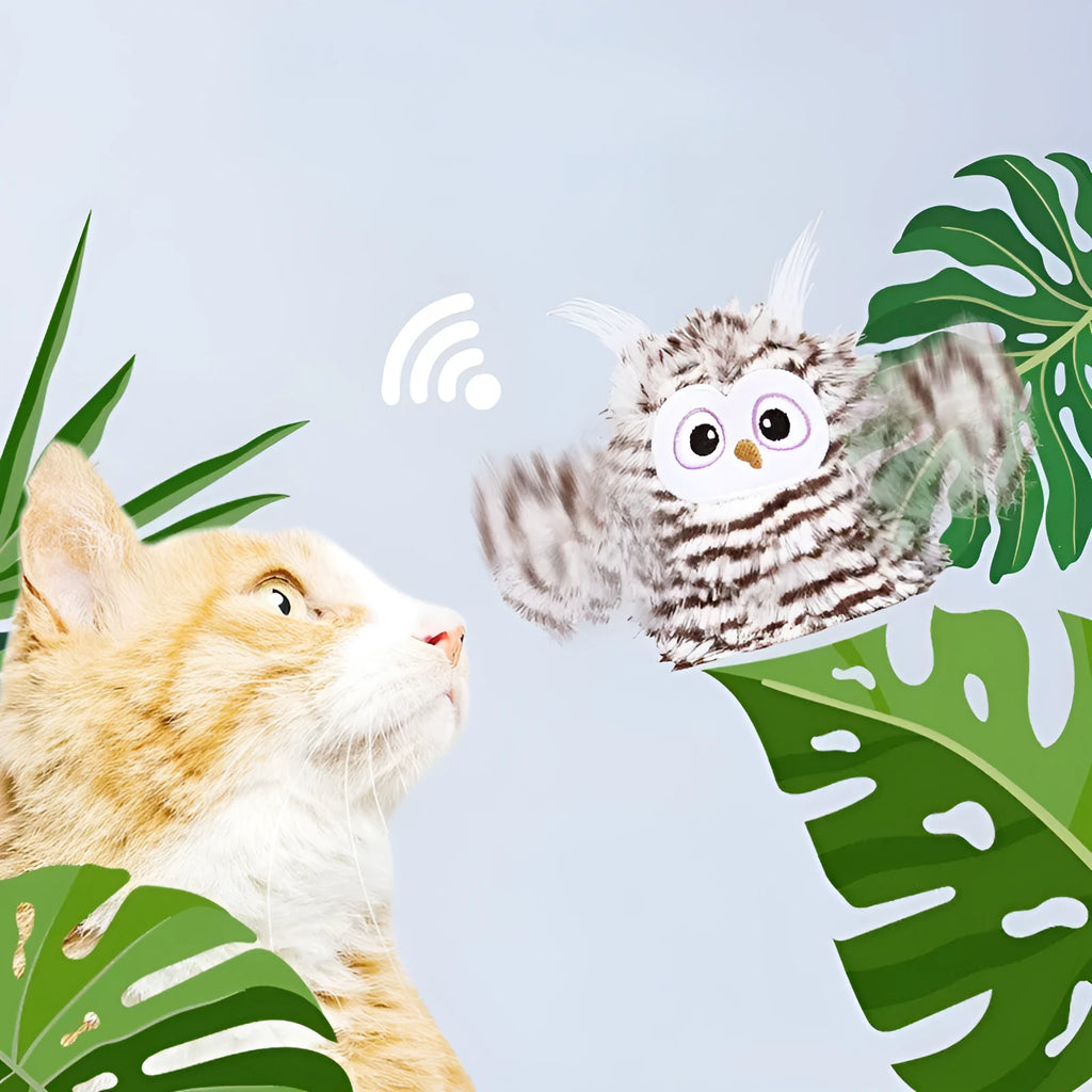 Owl cat teaser stick with sea mother fur and cat mint for indoor self-entertainment