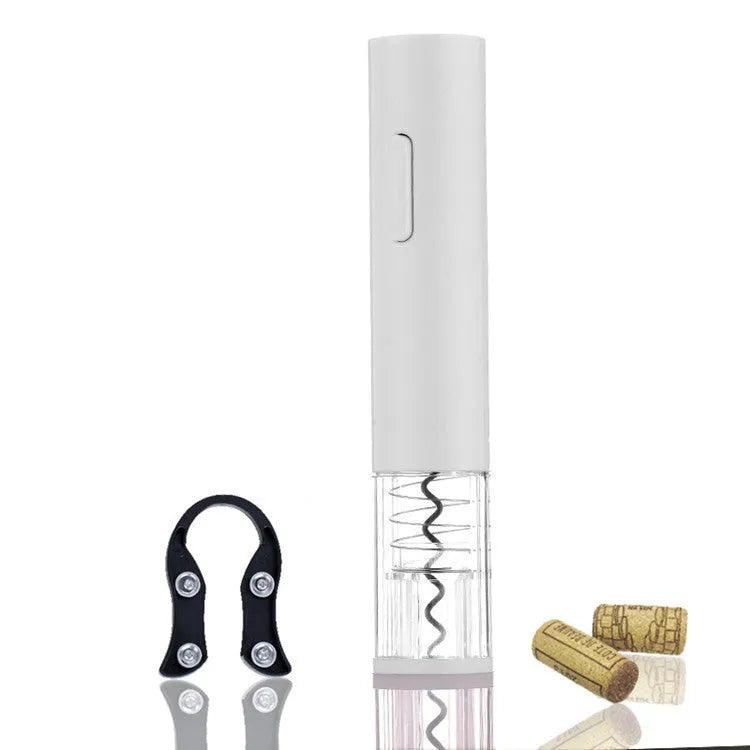 Black automatic electric wine bottle opener with foil cutter on a kitchen counter