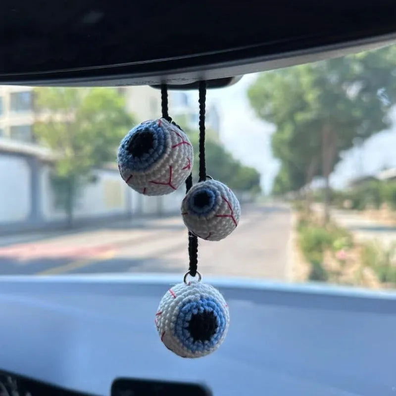 Hand-woven polyester car hanging ornament in cartoon character design