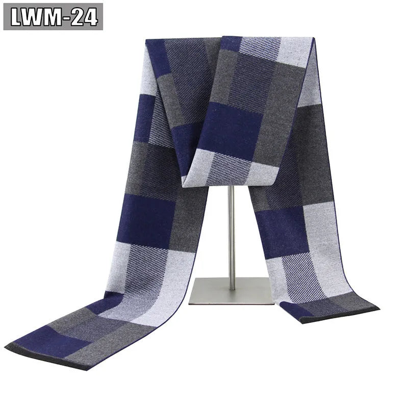 Men's plaid imitation cashmere scarf with tassels, over 175cm long, in a business style