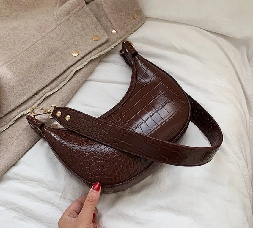 Fairy dumpling bag in PU with crossbody strap, 24cm wide, available in multiple colours