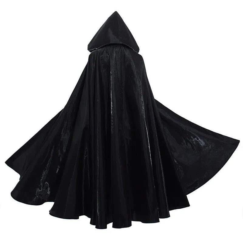 Halloween costume medieval cloak wizarding robe in polyester available in black brown green orange purple red sizes S to 2XL