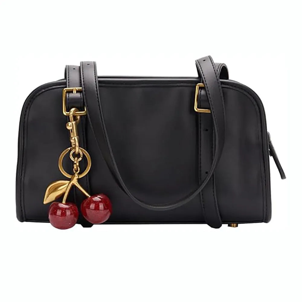 Red or pink zinc alloy cherry pendant keychain for car keys and bags.